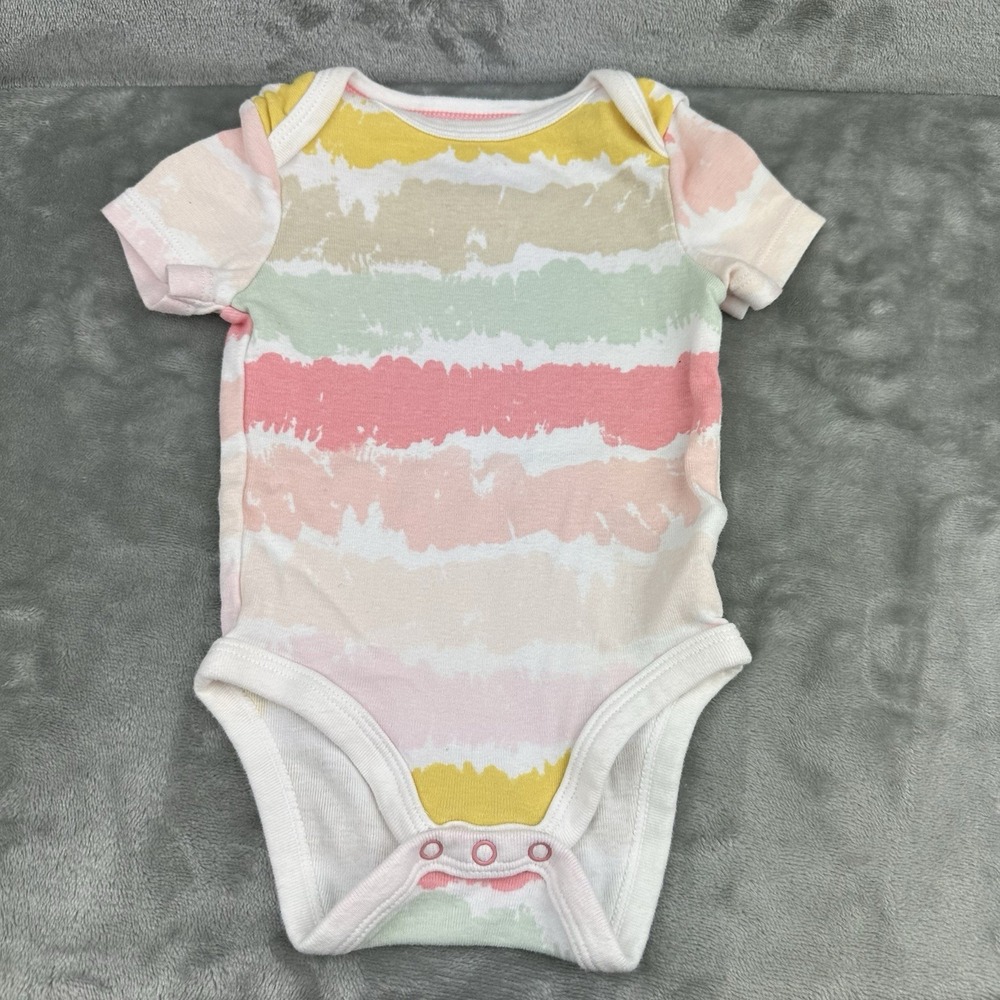 Cloud Island Bodysuit Girls 3-6 Months Pink Pastel Striped 100% Cotton